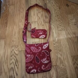 Vera Bradley Crossbody Bag Wristlet Set Womens Red Paisley Quilted Matching Boho